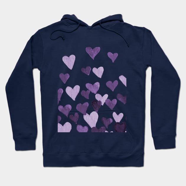Valentine’s Day Watercolor Hearts – ultra violet Hoodie by wackapacka
